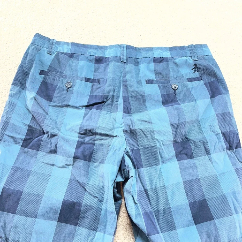 Original Penguin Shorts Mens‎ 36 Blue Buffalo Plaid Check Cotton Blend (Fits 38)